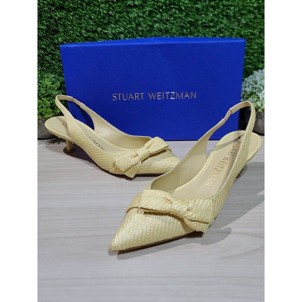 Stuart Weitzman Sofia 50 Slingback Pumps - Wheat/Fine Raffia US 8